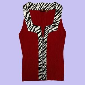 Belldini rhinestone zebra print zip-up tank